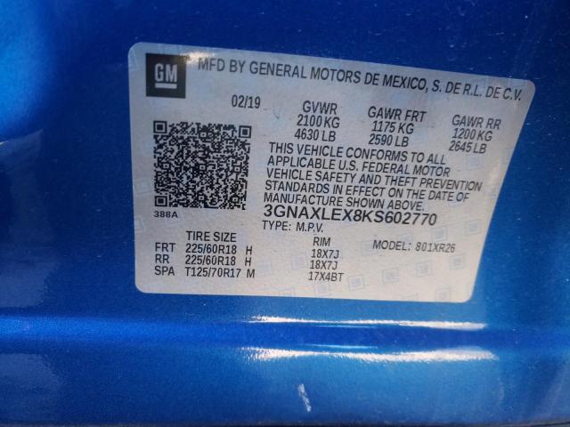 Photo 10 from auction – 2019 CHEVROLET EQUINOX LT with VIN 3GNAXLEX8KS602770