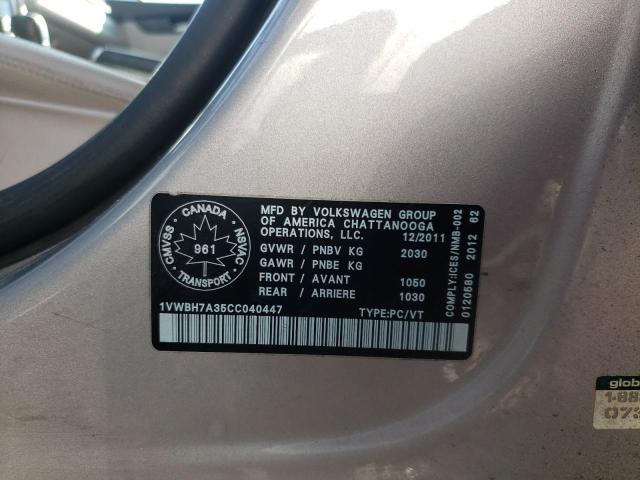 Photo 10 from auction – 2012 VOLKSWAGEN PASSAT SE with VIN 1VWBH7A35CC040447