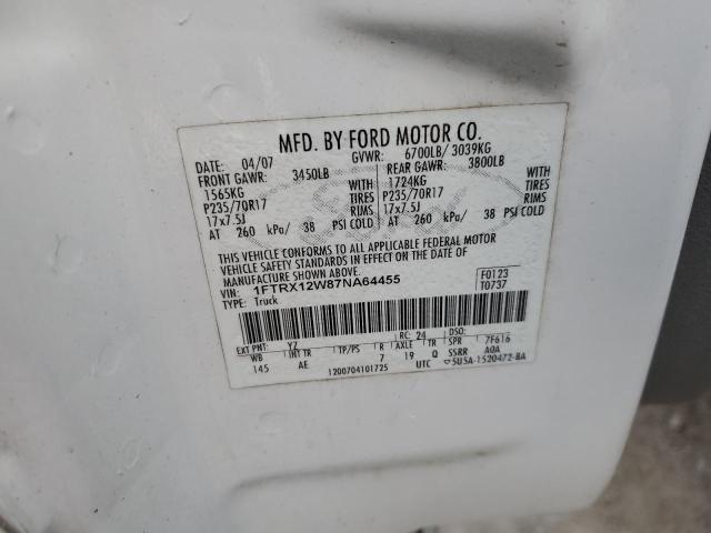 Photo 10 from auction – 2007 FORD F150 with VIN 1FTRX12W87NA64455