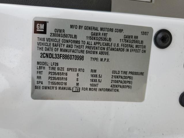 Photo 10 from auction – 2008 CHEVROLET EQUINOX LT with VIN 2CNDL33F886070998