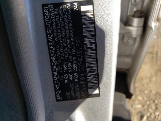 Photo 10 from auction – 2003 MERCEDES-BENZ C 320 with VIN WDBRF64J03F433152