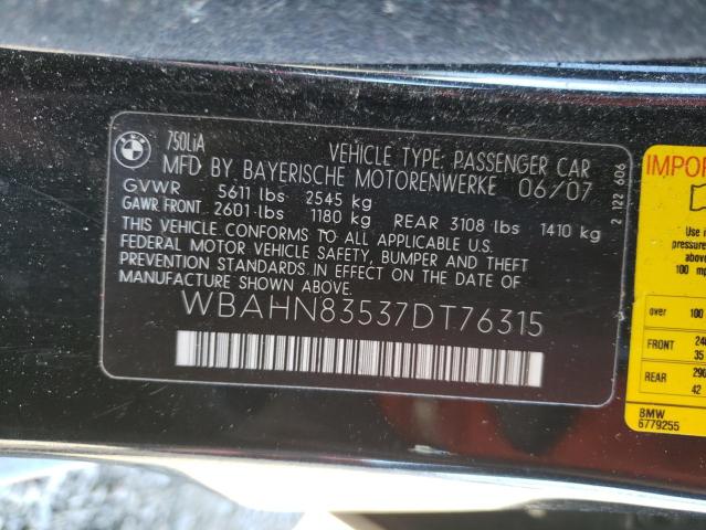 Photo 10 from auction – 2007 BMW 750 with VIN WBAHN83537DT76315