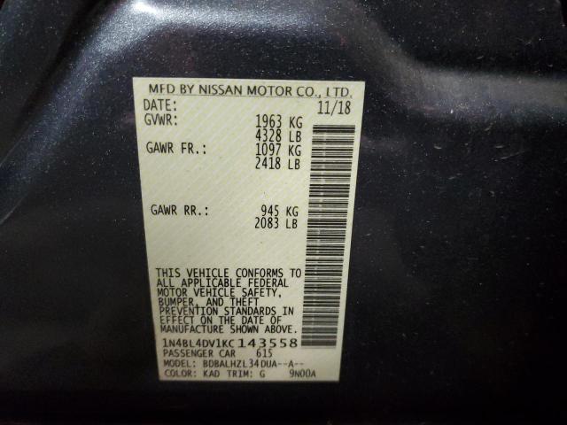 Photo 10 from auction – 2019 NISSAN ALTIMA SV with VIN 1N4BL4DV1KC143558
