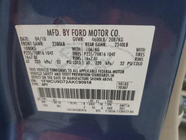 Photo 10 from auction – 2010 FORD ESCAPE XLT with VIN 1FMCU9D72AKC90918