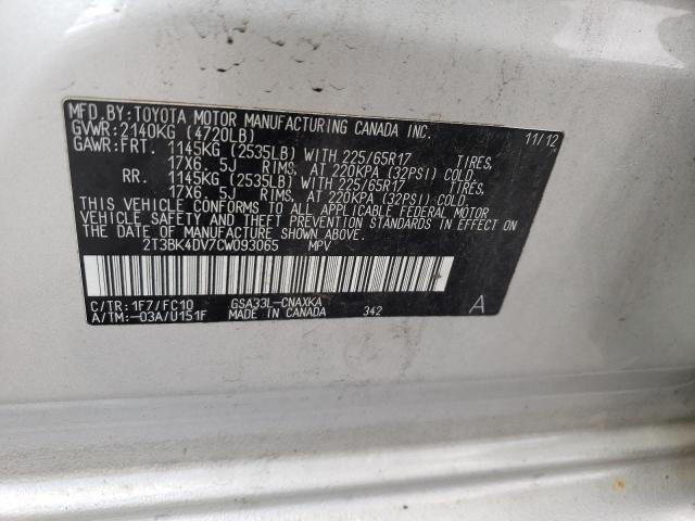 Photo 10 from auction – 2012 TOYOTA RAV4 with VIN 2T3BK4DV7CW093065
