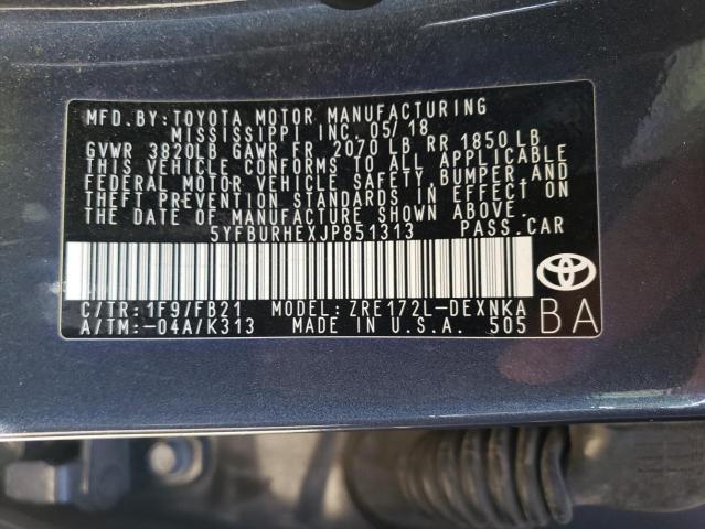 Photo 10 from auction – 2018 TOYOTA COROLLA L with VIN 5YFBURHEXJP851313