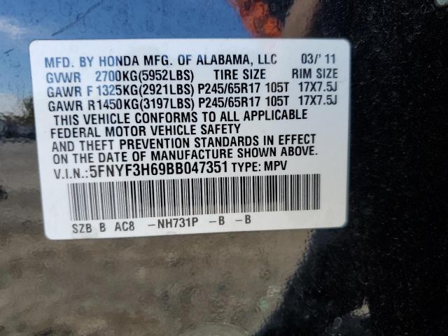 Photo 10 from auction – 2011 HONDA PILOT EXL with VIN 5FNYF3H69BB047351