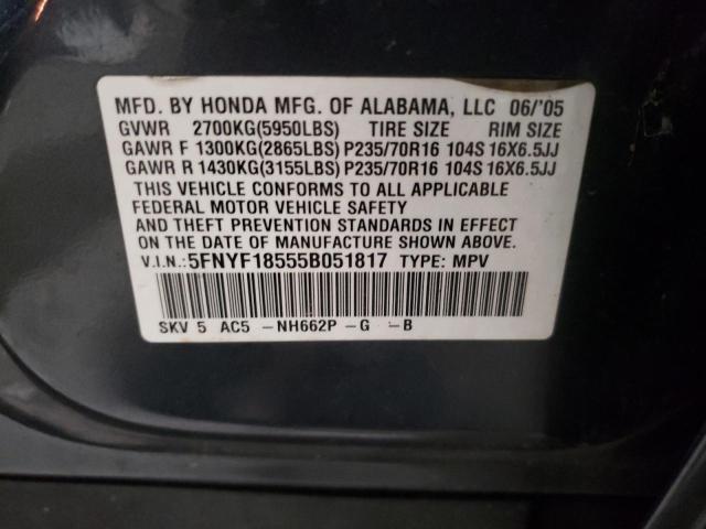 Photo 10 from auction – 2005 HONDA PILOT EXL with VIN 5FNYF18555B051817