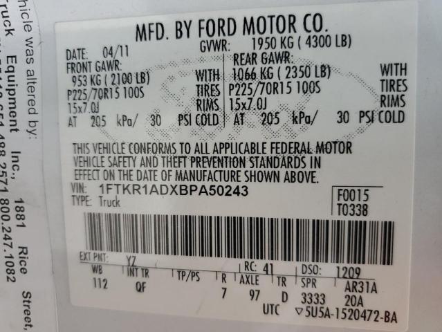 Photo 10 from auction – 2011 FORD RANGER with VIN 1FTKR1ADXBPA50243
