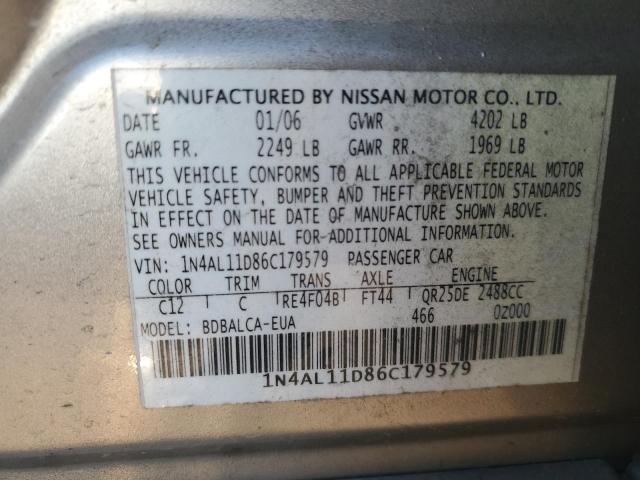 Photo 10 from auction – 2006 NISSAN ALTIMA S with VIN 1N4AL11D86C179579