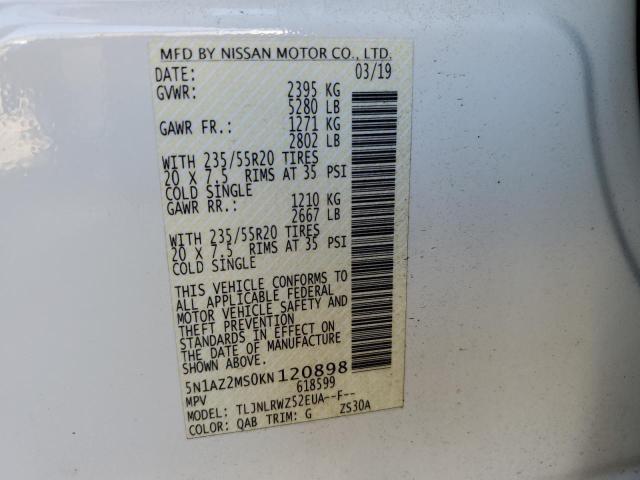 Photo 10 from auction – 2019 NISSAN MURANO S with VIN 5N1AZ2MS0KN120898