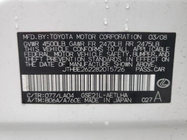 Photo 10 from auction – 2008 LEXUS IS 350 with VIN JTHBE262282015726