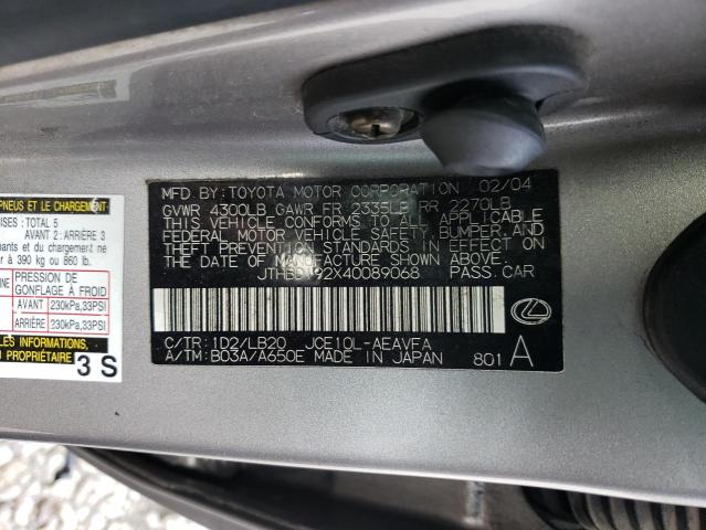Photo 10 from auction – 2004 LEXUS IS 300 with VIN JTHBD192X40089068