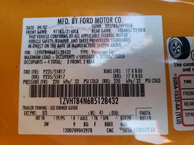 Photo 10 from auction – 2008 FORD MUSTANG with VIN 1ZVHT84N685128432