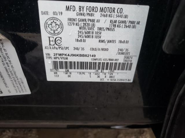 Photo 10 from auction – 2019 FORD EDGE SEL with VIN 2FMPK4J96KBB82149