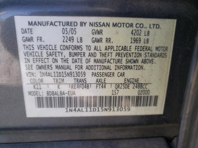 Photo 10 from auction – 2005 NISSAN ALTIMA S with VIN 1N4AL11D15N913059