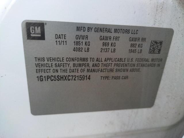 Photo 10 from auction – 2012 CHEVROLET CRUZE LS with VIN 1G1PC5SHXC7215914