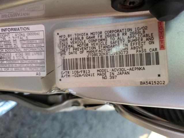 Photo 10 from auction – 2003 TOYOTA CAMRY LE with VIN JTDBE32K830163073