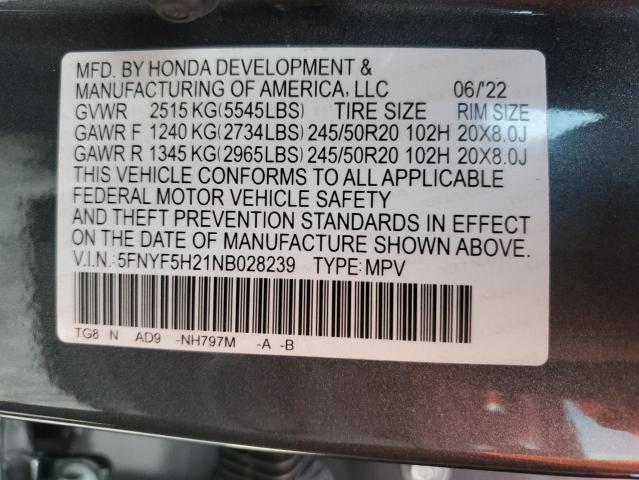 Photo 10 from auction – 2022 HONDA PILOT SE with VIN 5FNYF5H21NB028239