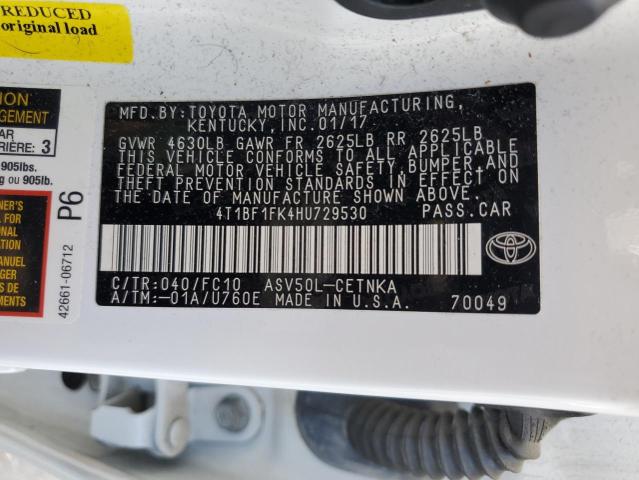 Photo 10 from auction – 2017 TOYOTA CAMRY LE with VIN 4T1BF1FK4HU729530