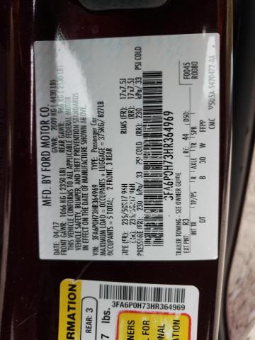 Photo 10 from auction – 2017 FORD FUSION SE with VIN 3FA6P0H73HR364969