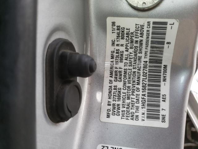 Photo 10 from auction – 2007 HONDA CIVIC EX with VIN 1HGFA16827L027804
