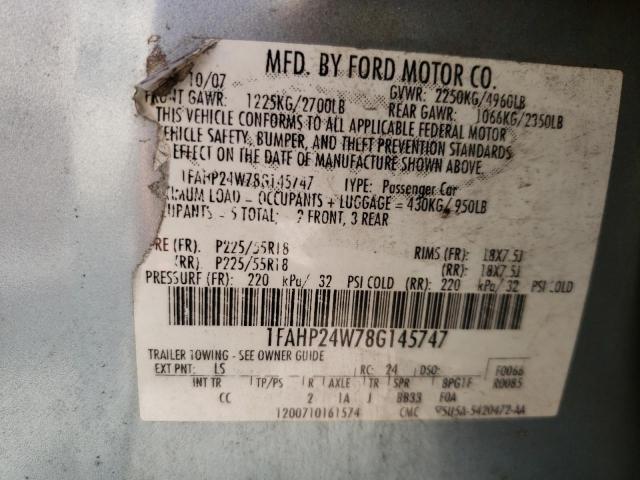 Photo 10 from auction – 2008 FORD TAURUS SEL with VIN 1FAHP24W78G145747