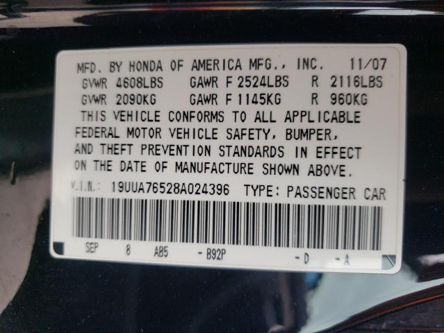 Photo 10 from auction – 2008 ACURA TL TYPE S with VIN 19UUA76528A024396