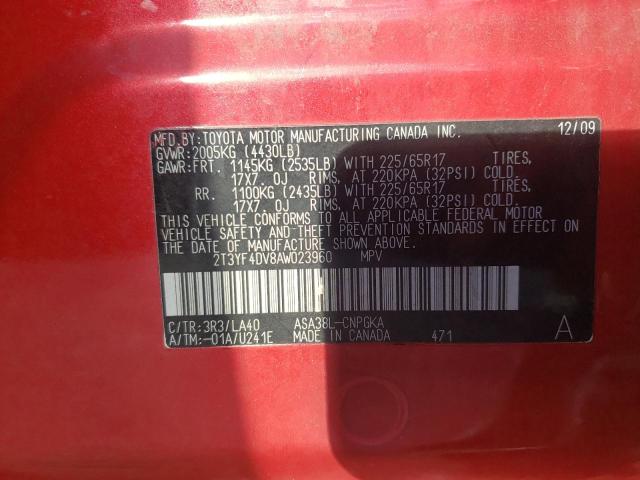 Photo 10 from auction – 2010 TOYOTA RAV4 LIMIT with VIN 2T3YF4DV8AW023960