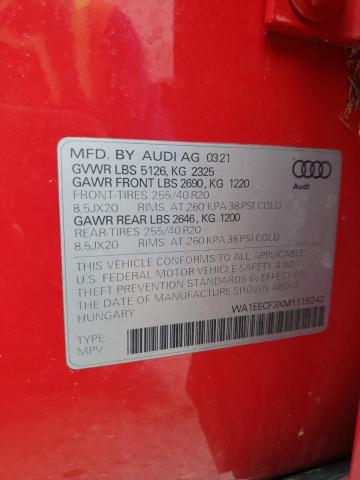 Photo 10 from auction – 2021 AUDI Q3 PREMIUM with VIN WA1EECF3XM1115242