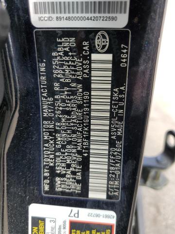 Photo 10 from auction – 2016 TOYOTA CAMRY LE with VIN 4T1BF1FK1GU191190