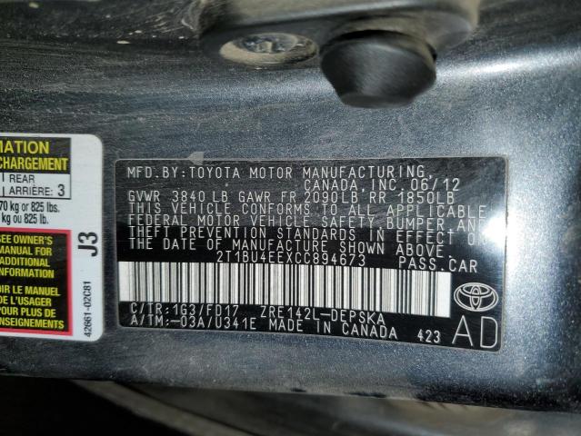 Photo 10 from auction – 2012 TOYOTA COROLLA BA with VIN 2T1BU4EEXCC894673