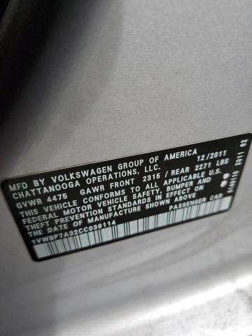 Photo 10 from auction – 2012 VOLKSWAGEN PASSAT SE with VIN 1VWBP7A32CC039114