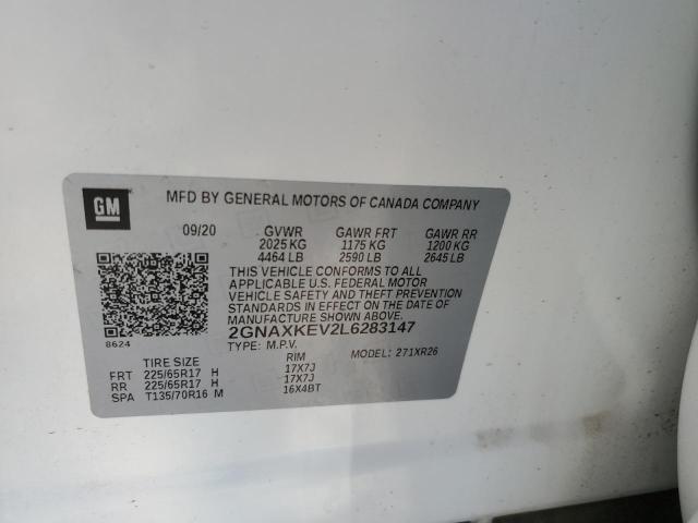 Photo 10 from auction – 2020 CHEVROLET EQUINOX LT with VIN 2GNAXKEV2L6283147