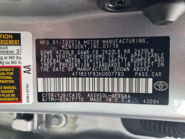 Photo 10 from auction – 2019 TOYOTA AVALON XLE with VIN 4T1B21FB2KU007783