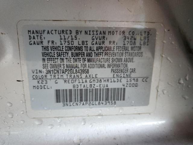 Photo 10 from auction – 2016 NISSAN VERSA S with VIN 3N1CN7AP2GL843958
