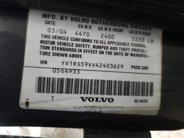 Photo 10 from auction – 2004 VOLVO S60 2.5T with VIN YV1RS59VX42403629
