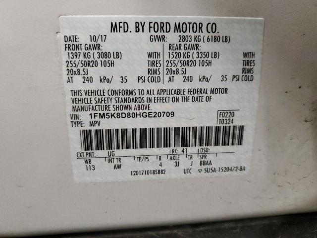 Photo 10 from auction – 2017 FORD EXPLORER X with VIN 1FM5K8D80HGE20709