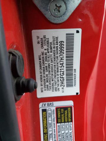 Photo 10 from auction – 2007 HONDA CIVIC SI with VIN 2HGFG21547H709999