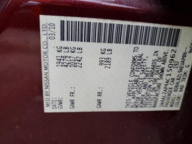 Photo 10 from auction – 2010 NISSAN ALTIMA BAS with VIN 1N4AL2AP4AC150962