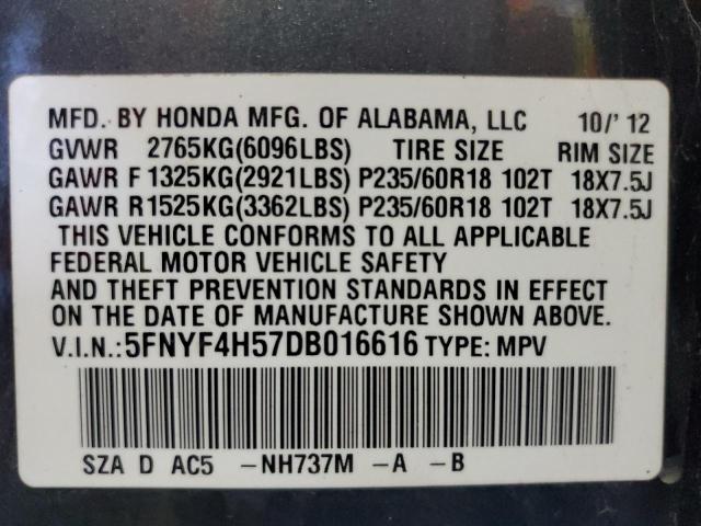 Photo 10 from auction – 2013 HONDA PILOT EXL with VIN 5FNYF4H57DB016616