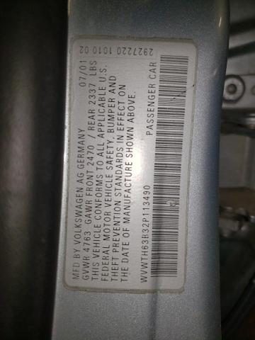 Photo 10 from auction – 2002 VOLKSWAGEN PASSAT GLX with VIN WVWTH63B32P113490