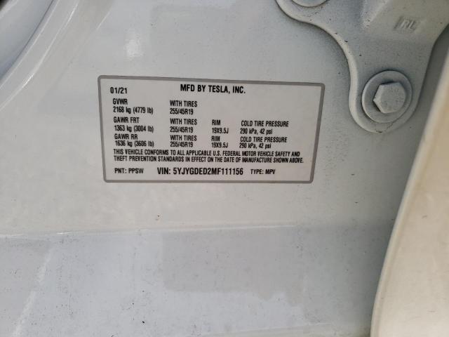 Photo 10 from auction – 2021 TESLA MODEL Y with VIN 5YJYGDED2MF111156