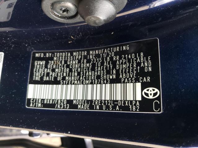 Photo 10 from auction – 2021 TOYOTA COROLLA LE with VIN 5YFEPMAE0MP187643