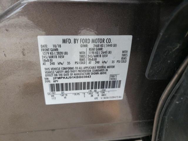 Photo 10 from auction – 2019 FORD EDGE SEL with VIN 2FMPK4J91KBB03843