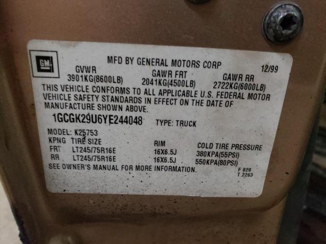 Photo 10 from auction – 2000 CHEVROLET SILVERADO with VIN 1GCGK29U6YE244048