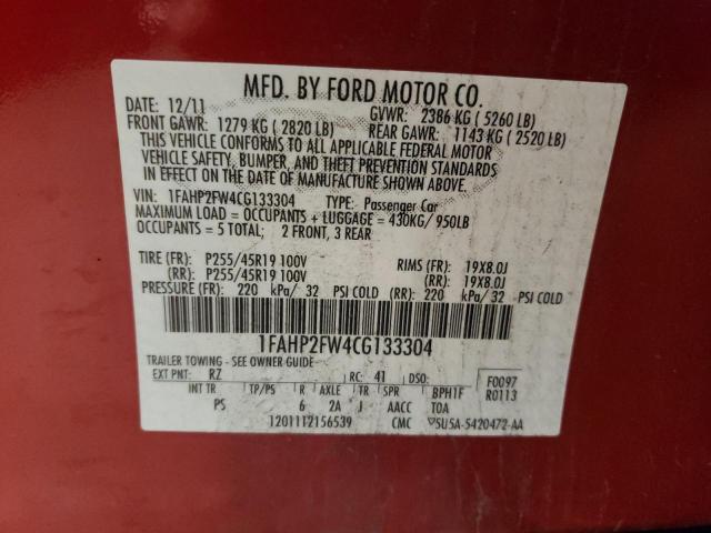 Photo 10 from auction – 2012 FORD TAURUS LIM with VIN 1FAHP2FW4CG133304