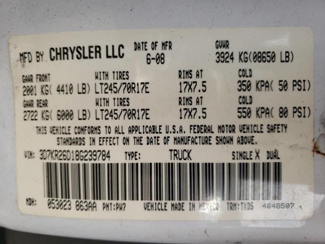 Photo 10 from auction – 2008 DODGE RAM 2500 S with VIN 3D7KR26D18G239784