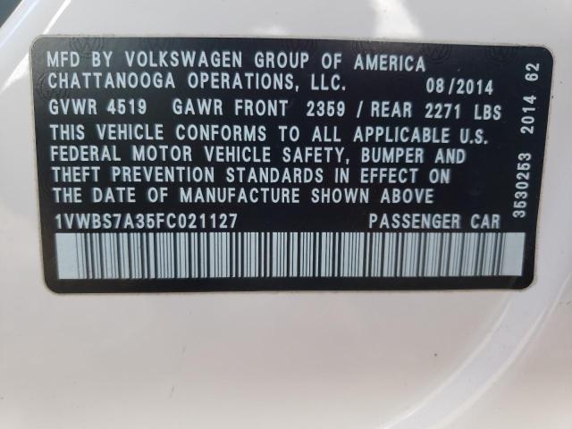 Photo 10 from auction – 2015 VOLKSWAGEN PASSAT SE with VIN 1VWBS7A35FC021127