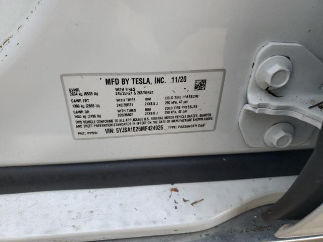 Photo 10 from auction – 2021 TESLA MODEL S with VIN 5YJSA1E26MF424926
